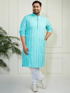 VASTRAMAY Men Turquoise Blue Paisley Embroidered Pure Cotton Kurta with Pyjamas