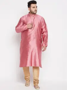 VASTRAMAY Men Plus Size Pink Kurta with Pyjamas