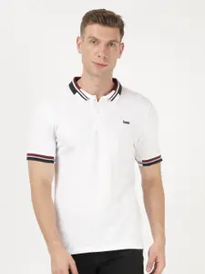 Lee Men White & Blue Polo Collar Slim Fit T-shirt