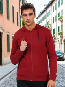 Lee Men Red Solid Hooded Sweatshirt