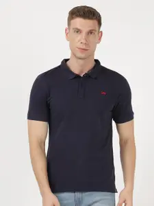 Lee Men Blue Polo Collar Solid Slim Fit T-shirt
