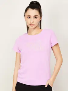 Kappa Women Lavender Typography Printed Cotton T-shirt