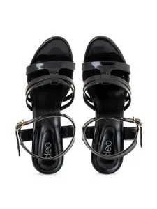 Khadims Black Open Toe Sandals with Buckles