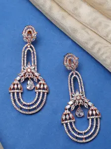 Bhana Fashion Women Rose-Gold Plated & White Contemporary Drop Earrings