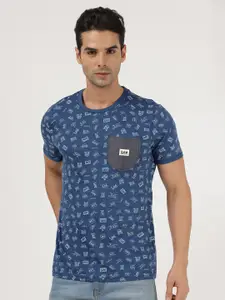 Lee Men Blue Printed Cotton Slim Fit T-shirt
