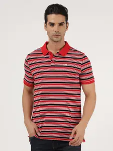 Lee Men Blue Striped Polo Collar Slim Fit T-shirt