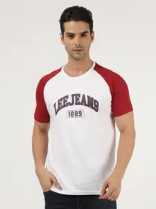 Lee Men White & Red Typography Printed Slim Fit T-shirt