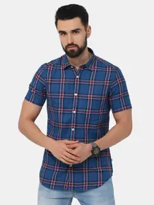 NIRVAAN Men Blue Tartan Checks Slim Fit Casual Shirt