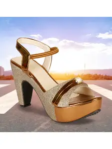 Denill Gold-Toned Embellished Party Block Heels