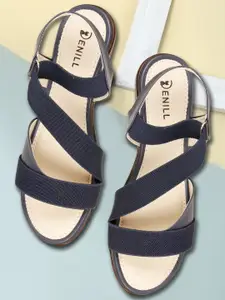 Denill Blue & Beige Textured Wedge Sandal Heels