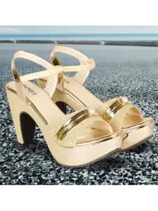 Denill Gold-Toned Embellished Block Heels