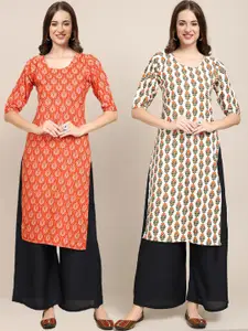 7Threads Women Pack Of 2 Ethnic Motifs Printed Crepe Kurta
