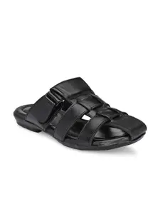 John Karsun Men Black Leather Comfort Sandals