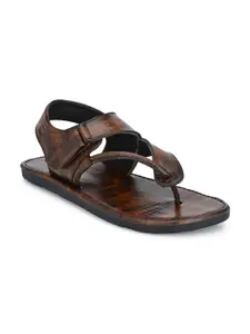John Karsun Men Brown & Black Synthetic Leather Comfort Sandals