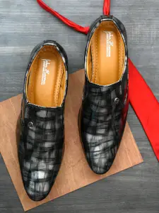 John Karsun Men Black Textured Formal Slip-On Shoes