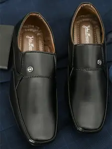 John Karsun Men Black Textured Formal Slip-On Shoes