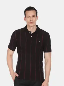 Arrow Sport Men Black Striped Pure Cotton Polo Collar T-shirt