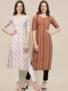 7Threads Women Pack Of 2  Floral Printed Crepe Kurtas