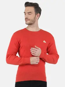Monte Carlo Men Orange Solid Round Neck Pullover