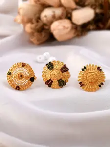 Silvermerc Designs Set of 3 Gold-Plated Meenakari Adjustable Finger Ring