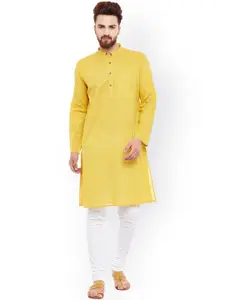 even Men Yellow Solid Straight Kurta