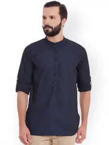 even Men Navy Blue Solid Straight Kurta