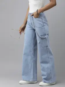 The Roadster Lifestyle Co. Women Pure Cotton Wide Leg Heavy Fade Stretchable Jeans