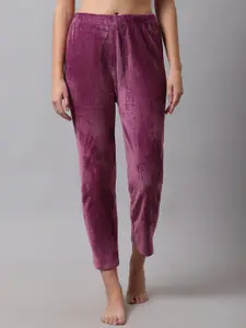 TAG 7 Women Purple Solid Velvet Lounge Pants