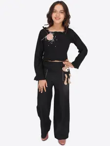 CUTECUMBER Girls Black Solid Top with Trousers