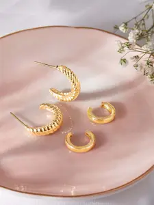 Rubans Voguish Set Of 2 Gold-Toned 22k Gold Plated Classic Half Hoop Earrings