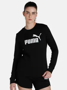 Puma Women Black Cotton ESS Logo Crew Sweat Shirt