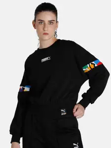 Puma Women Black Printed International Crew Sweatshirt