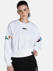 Puma Women White Printed International Women's Crew Sweatshirt