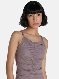 Puma Women Purple Studio Foundation Slim Fit Ruched Training Tank Sustainable Top