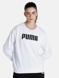 Puma Women White & Black Essential Crew Relaxed Fit Crew Sweatshirt