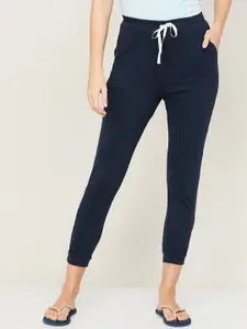 Ginger by Lifestyle Women Navy-Blue Solid Cotton Lounge Joggers