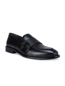 ROSSO BRUNELLO Men Black Solid Slip-On Formal Shoes