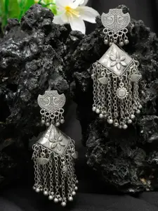 YouBella Women Silver-Toned Contemporary Jhumkas Earrings