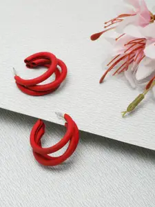 YouBella Red Contemporary Half Hoop Earrings