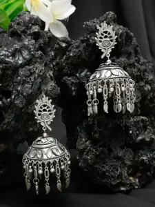 YouBella Silver-Toned Contemporary Jhumkas Earrings
