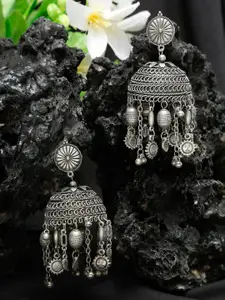 YouBella Silver-Toned Contemporary Jhumkas Earrings
