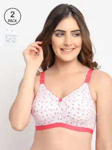 GRACIT Pack Of 2 White & Pink Floral Printed Cotton Bra LLB10-05-10-30C