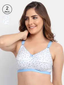 GRACIT Pack Of 2 Blue & White Floral Printed Cotton Bra