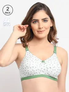 GRACIT Pack Of 2 Blue & Green Floral Printed Cotton Bra