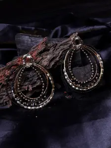 Sangria Women Gold-Toned & Black Circular Drop Earrings