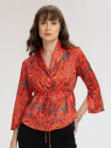 SHAYE Red Floral Print Wrap Top
