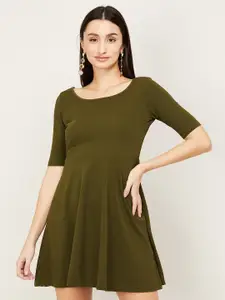 Ginger by Lifestyle Olive Green Solid Fit and Flare Dress