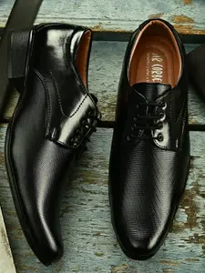 Sir Corbett Men Black Textured Synthetic Formal Derbys Shoe
