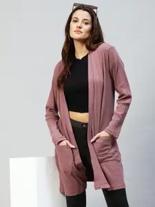 Rigo Women Mauve Self Design Longline Shrug