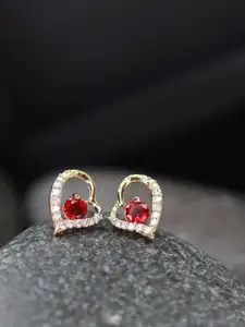 I Jewels Red & Gold-Toned Heart Shaped Studs Earrings